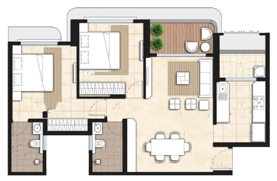 Rutu City Tower Richland 2 BHK Floor Plan
